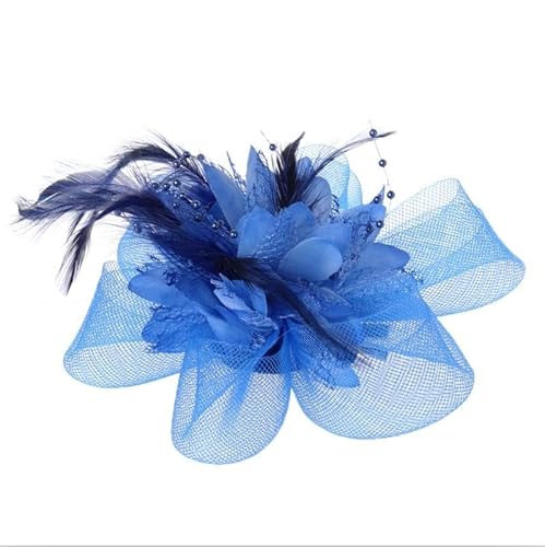 1 stücke Frauen Blume Feder Perlen Mesh Corsage Haar Clips Weibliche Braut Haarband(Lake Blue) von HUFFA