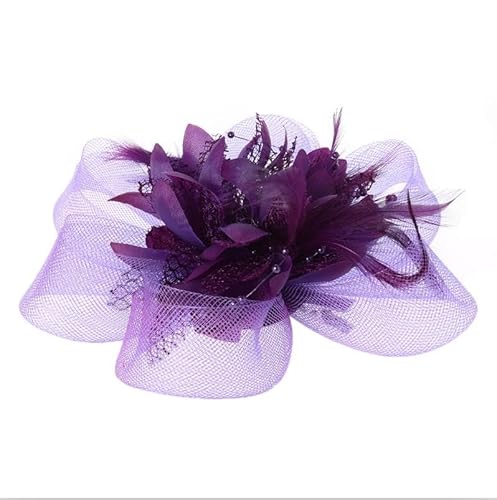 1 stücke Frauen Blume Feder Perlen Mesh Corsage Haar Clips Weibliche Braut Haarband(Lila) von HUFFA