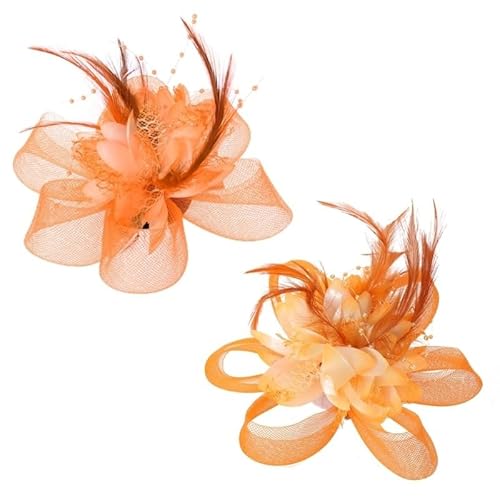 1 stücke Frauen Blume Feder Perlen Mesh Corsage Haar Clips Weibliche Braut Haarband(Orange) von HUFFA