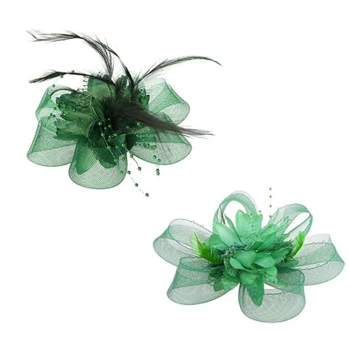 1 stücke Frauen Blume Feder Perlen Mesh Corsage Haar Clips Weibliche Braut Haarband(green) von HUFFA