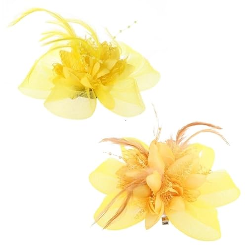 1 stücke Frauen Blume Feder Perlen Mesh Corsage Haar Clips Weibliche Braut Haarband(yellow) von HUFFA