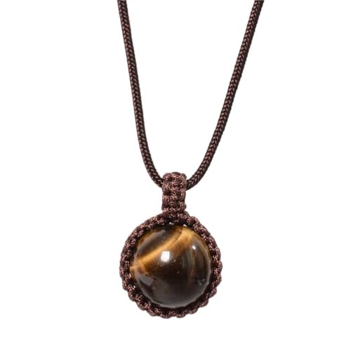 18 mm Halskette mit gelbem Tigerauge-Anhänger – Obsidian-Regenbogenauge-Perlenschmuck for Damen und Herren von HUFFA