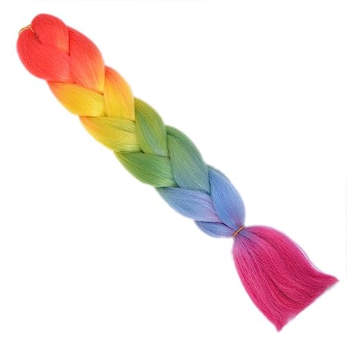 24 Zoll synthetisches langes Jumbo-Flechthaar for Frauen, bunte Zöpfe, 100 g, Regenbogenhaar(D 4) von HUFFA