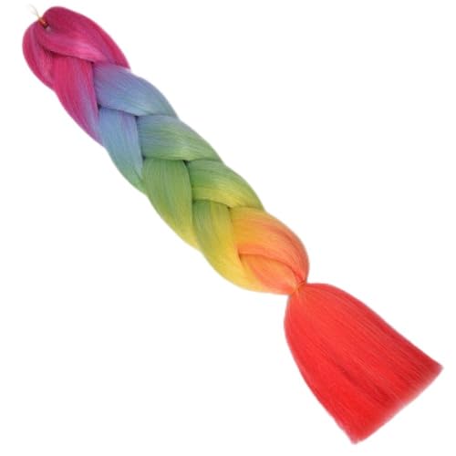24 Zoll synthetisches langes Jumbo-Flechthaar for Frauen, bunte Zöpfe, 100 g, Regenbogenhaar(D 5) von HUFFA