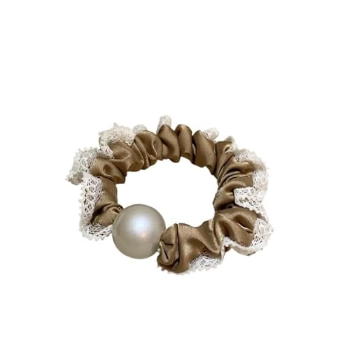 2pcsHaarring aus Spitze und Perlen – hochelastisches Haargummi im Retro-Stil mit großer Schleife for tiefe Pferdeschwänze und Stirnbänder(Khakis) von HUFFA