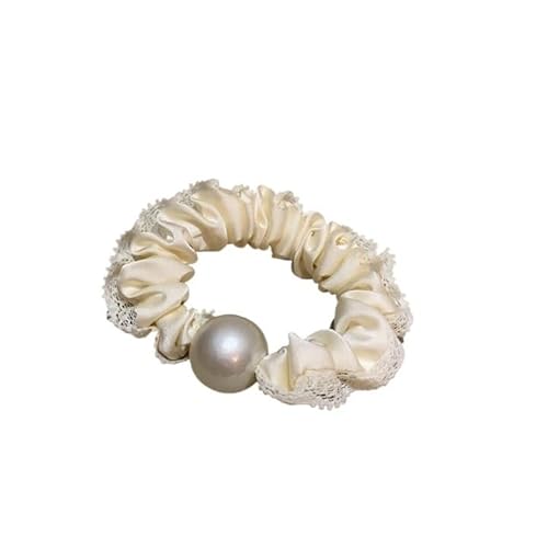 2pcsHaarring aus Spitze und Perlen – hochelastisches Haargummi im Retro-Stil mit großer Schleife for tiefe Pferdeschwänze und Stirnbänder(Weiß) von HUFFA