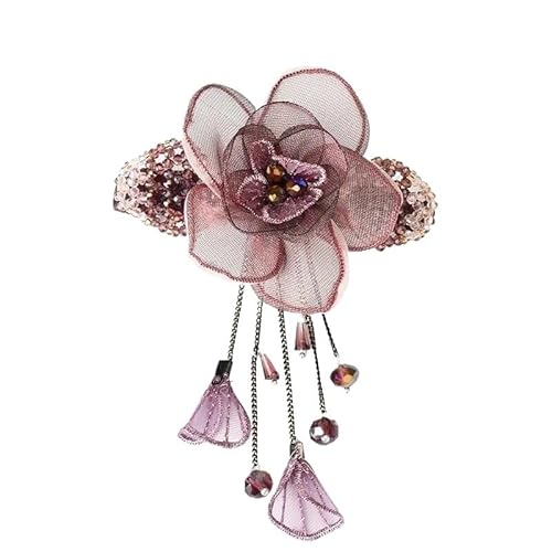 Antike Quaste Frühling Clip Seide Garn Haarnadel Erwachsene weibliche zurück Kopf Pferdeschwanz Clip Kristall Haar Clip Haarnadel Haarnadel(WineRed) von HUFFA