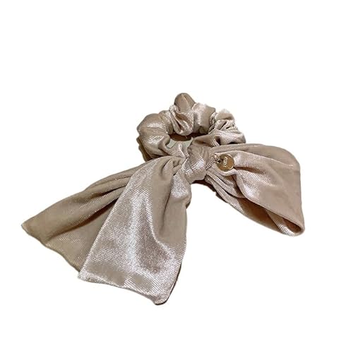 Asymmetrischer Haarring mit Schleife aus Samt – einfarbiges Dickdarm-Haar-Accessoire for Herbst und Winter(Beige) von HUFFA