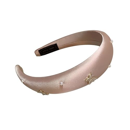 Atemberaubende Haarspange mit Strasssteinen und Schmetterlingsmotiv und handgenähtem Haarband aus Perlenschwamm(Champagne) von HUFFA