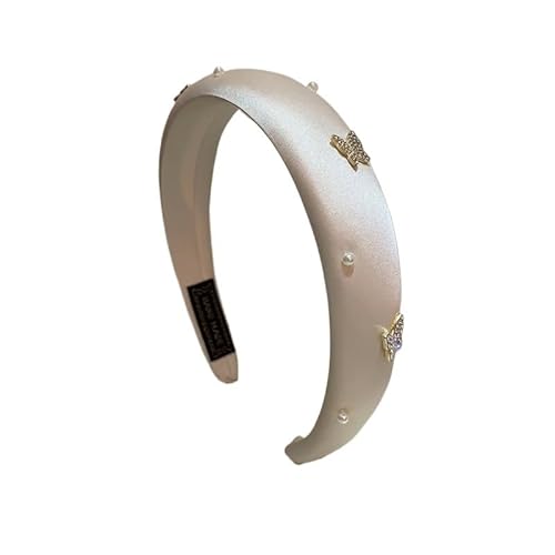 Atemberaubende Haarspange mit Strasssteinen und Schmetterlingsmotiv und handgenähtem Haarband aus Perlenschwamm(Weiß) von HUFFA