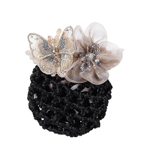 Blume Professionelle Kopf Blume Weibliche Gürtel Netz Tasche Krankenschwester Top Clip Bank Begleiter Arbeit Haarnadel Haarnetz Set Haar Set(Khaki net) von HUFFA