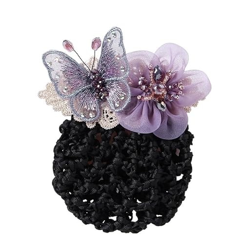 Blume Professionelle Kopf Blume Weibliche Gürtel Netz Tasche Krankenschwester Top Clip Bank Begleiter Arbeit Haarnadel Haarnetz Set Haar Set(Purple net) von HUFFA
