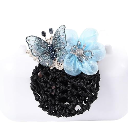 Blume Professionelle Kopf Blume Weibliche Gürtel Netz Tasche Krankenschwester Top Clip Begleiter Arbeit Haarnadel Haarnetz Set Haar Set(Blue net) von HUFFA
