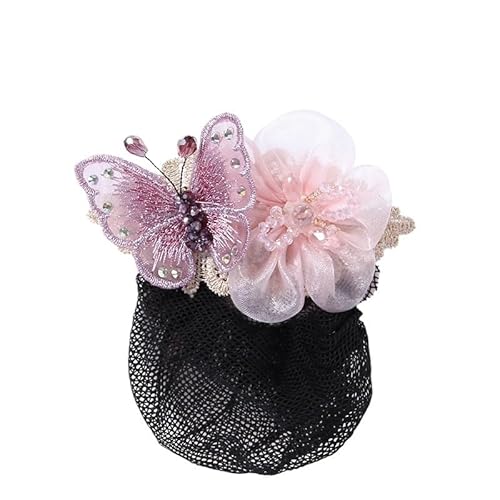 Blume Professionelle Kopf Blume Weibliche Gürtel Netz Tasche Krankenschwester Top Clip Begleiter Arbeit Haarnadel Haarnetz Set Haar Set(Pink mesh) von HUFFA