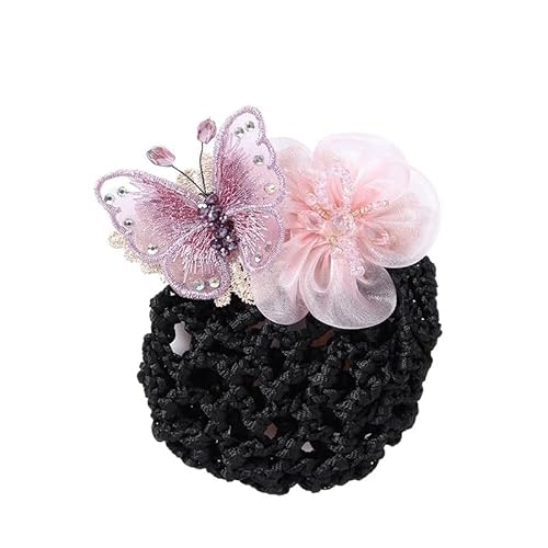 Blume Professionelle Kopf Blume Weibliche Gürtel Netz Tasche Krankenschwester Top Clip Begleiter Arbeit Haarnadel Haarnetz Set Haar Set(Pink net) von HUFFA