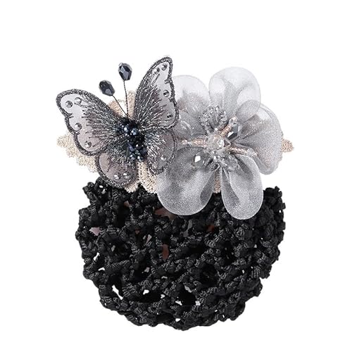 Blume Professionelle Kopf Blume Weibliche Gürtel Netz Tasche Krankenschwester Top Clip Begleiter Arbeit Haarnadel Haarnetz Set Haar Set(Silvergray net) von HUFFA