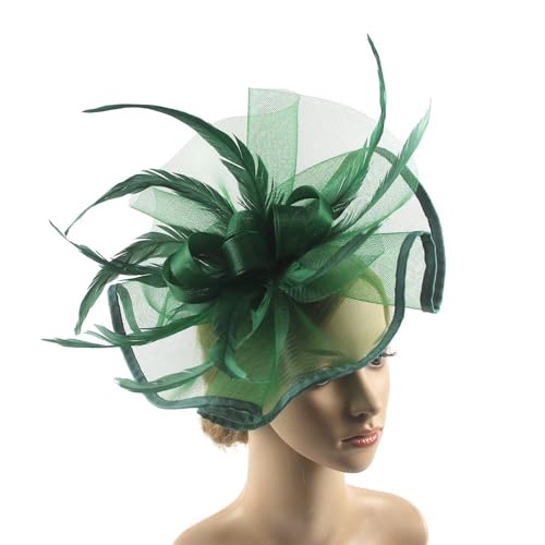 Blumenstirnband for Damen mit Haarspange, Hut for Cocktail- und Teepartys, Kopfbedeckung mit Schleier und Feder for Frauen(green) von HUFFA