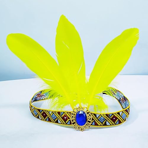Böhmisches indisches Gypsy-Tanzshow-Haarband mit Federn(yellow) von HUFFA