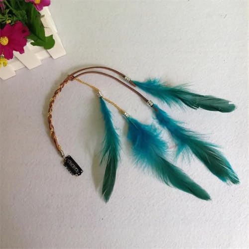 Boho Feder Stirnband Perücke Perlen Feder Kopfschmuck handgemachte Haarspange Mädchen Haar-Accessoires(12) von HUFFA