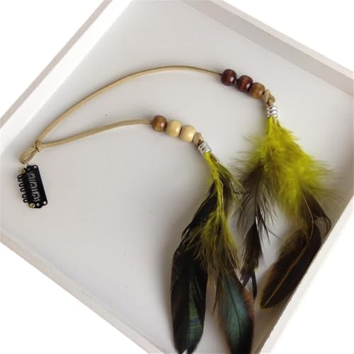 Boho Feder Stirnband Perücke Perlen Feder Kopfschmuck handgemachte Haarspange Mädchen Haar-Accessoires(5) von HUFFA