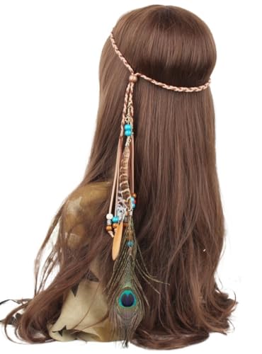 Boho Feder Stirnband for Frauen Festival Haar Zubehör Pfau Feder Turban Damen anpassen Haarband Schmuck(2) von HUFFA