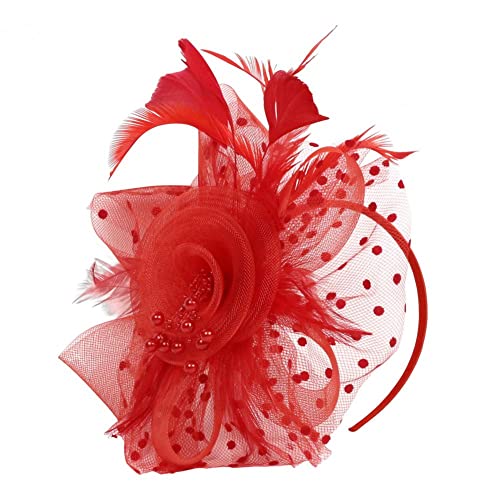 Braut Kopfbedeckung Rutschfeste Geschenk-Accessoires Frauen Tea Party Fascinator Hut(Rot) von HUFFA