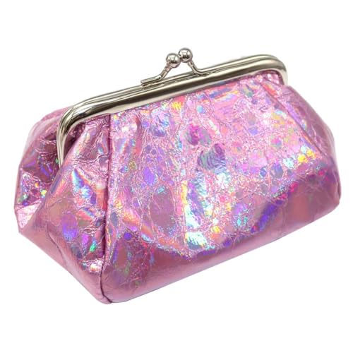 Brieftasche Damen Mode Geldbörse Laser Holographic Kiss Lock Münzkarte Schlüsselhalter Brieftasche (Color : Rose Red) von HUFFA