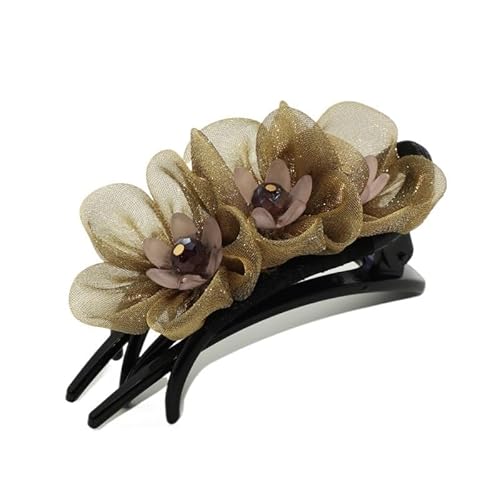 Clip Kopfbedeckung Hinterkopf Haarnadel Erwachsene Frauen Greifclip Blumenhaar Entenschnabelclip for Mutter Festes Haar(Champagnecolor) von HUFFA