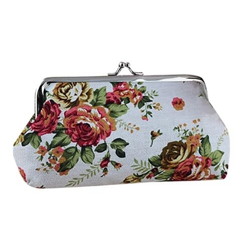 Damen Geldbörse Geldbörse Schlüsselkartenfach Große Blumenmuster Schnalle Retro Damen Student Mini Geldbörse Handtasche (Color : Weiß, Size : One Size) von HUFFA