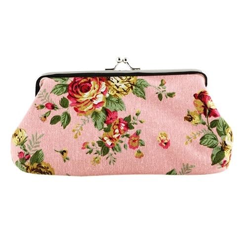 Damen Geldbörse Geldbörse Schlüsselkartenfach Große Blumenmuster Schnalle Retro Damen Student Mini Geldbörse Handtasche (Color : pink, Size : One Size) von HUFFA