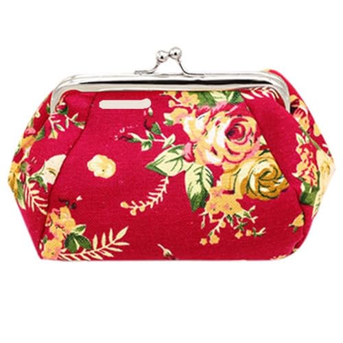 Damen-Geldbörse mit Blumenmuster, aus Segeltuch, Kartenhalter, Geldbörse, Clutch, Handtasche, Tasche for Schönheit und Gesundheit (Color : Rose Red) von HUFFA