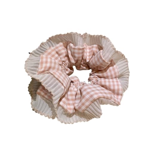 Dickdarm-Haarring, Farbkontrast, kariertes Spitzen-Haarseil for Mädchen, hohe Elastizität und süßes Design(Milktea) von HUFFA