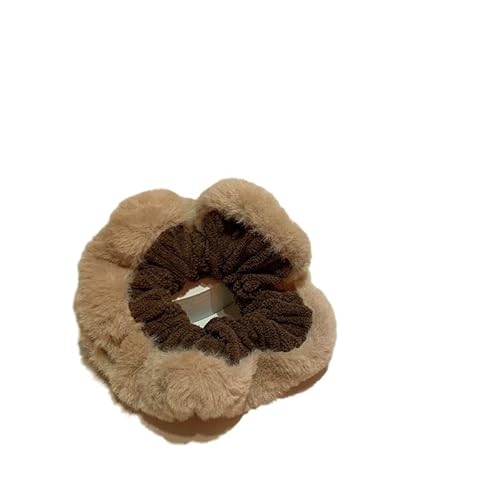 Dicker, supergroßer, milchig-curryfarbener Cord-Haarring mit flauschigem Rand und gepresstem Haar, stilvolles Haar-Accessoire(Brown) von HUFFA