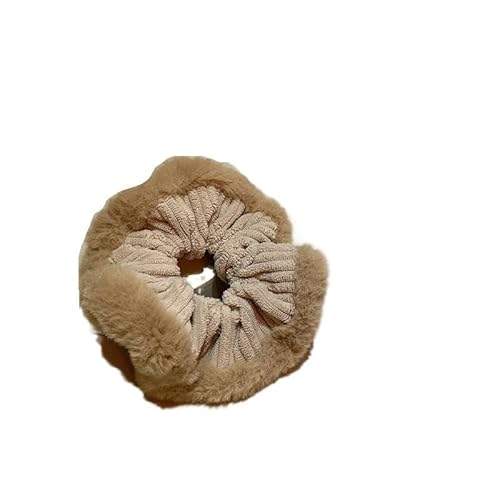 Dicker, supergroßer, milchig-curryfarbener Cord-Haarring mit flauschigem Rand und gepresstem Haar, stilvolles Haar-Accessoire(Khakis) von HUFFA