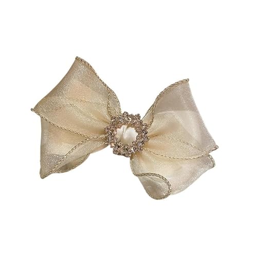 Doppellagiger Schleifen-Oberclip mit Wasserdiamant-Schnalle – Eleganter Frühlings-Haarschmuck for Damen(Beige) von HUFFA