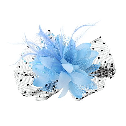 Einfarbiger Blumen-Netzhut for Cocktail-Teepartys, Kopfbedeckung mit Kunstfedern und Perlen for Mädchen und Frauen(Light Blue) von HUFFA