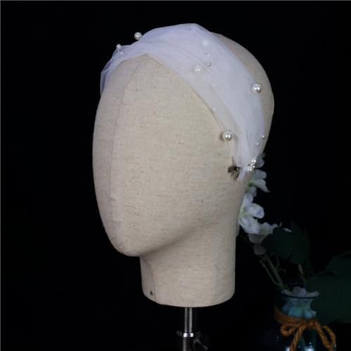Eleganter Perlen-Haargürtel for die Brauthochzeit - Retro-Haarschmuck in Weiß for das Modeln im Fotostudio von HUFFA