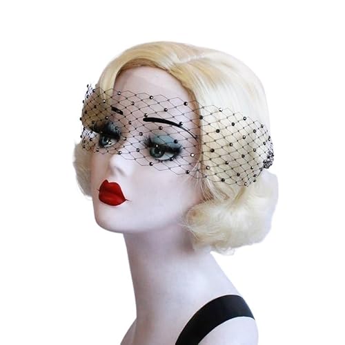 Eleganter schwarzer Augenbinde-Schleier mit Kristall-Akzenten – Perfekter Kopfschmuck und Kopfbedeckung for die Hochzeit von HUFFA