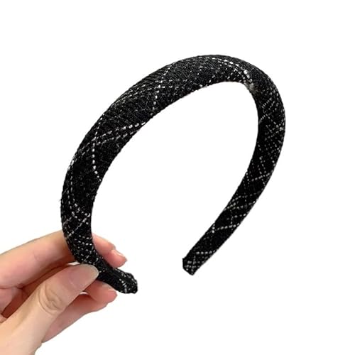 Farbenfrohes, dünnes kariertes Retro-Stirnband | Bunte dunkle Linien | Feines Schwammmaterial | Stilvolle Haaraccessoires(black) von HUFFA