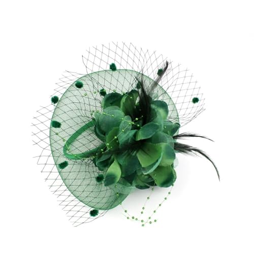 Feder Damen Kopfbedeckung Blumenhut for Cocktailball Hochzeit Stirnband Clip Hochzeit Braut Teeparty(Army Green) von HUFFA