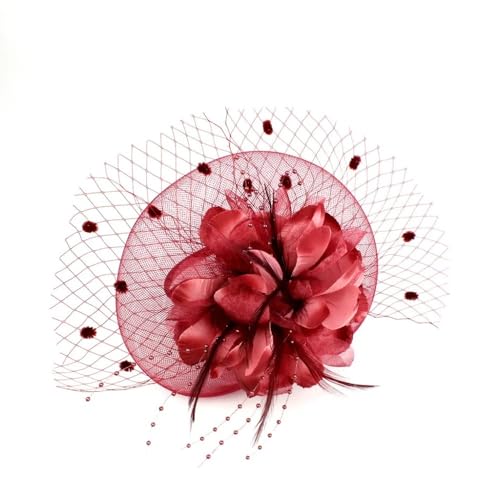Feder Damen Kopfbedeckung Blumenhut for Cocktailball Hochzeit Stirnband Clip Hochzeit Braut Teeparty(Burgundy) von HUFFA