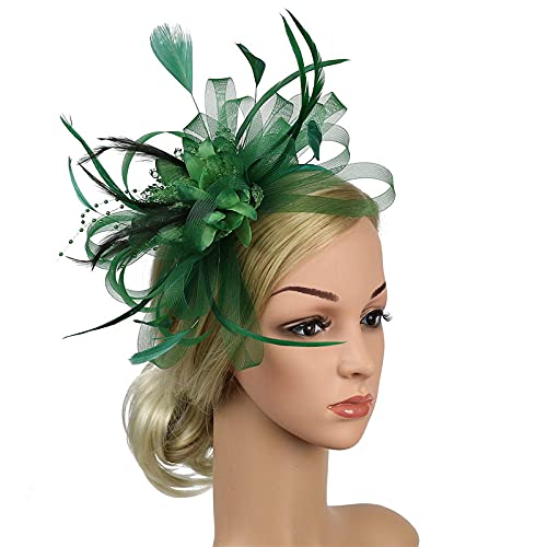 Feder Haarnadeln Kopfschmuck Hochzeit Party Braut Tiara Frauen Fascinator Clip Damen Zubehör Hochzeit Frauen Kopf Band(Dark Green) von HUFFA