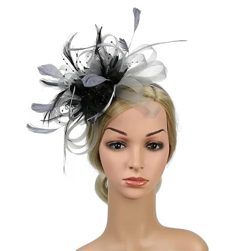 Feder Haarnadeln Kopfschmuck Hochzeit Party Braut Tiara Frauen Fascinator Clip Damen Zubehör Hochzeit Frauen Kopf Band(Gray Black) von HUFFA