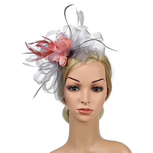Feder Haarnadeln Kopfschmuck Hochzeit Party Braut Tiara Frauen Fascinator Clip Damen Zubehör Hochzeit Frauen Kopf Band(Gray Snow Bud) von HUFFA