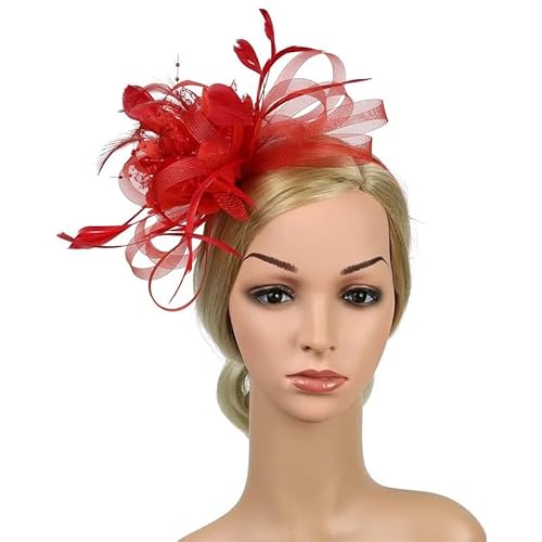 Feder Haarnadeln Kopfschmuck Hochzeit Party Braut Tiara Frauen Fascinator Clip Damen Zubehör Hochzeit Frauen Kopf Band(Rot) von HUFFA