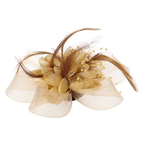Frauen Blume Feder Perlen Mesh Corsage Haar Clips Braut Haarband Haar Zubehör(BY) von HUFFA