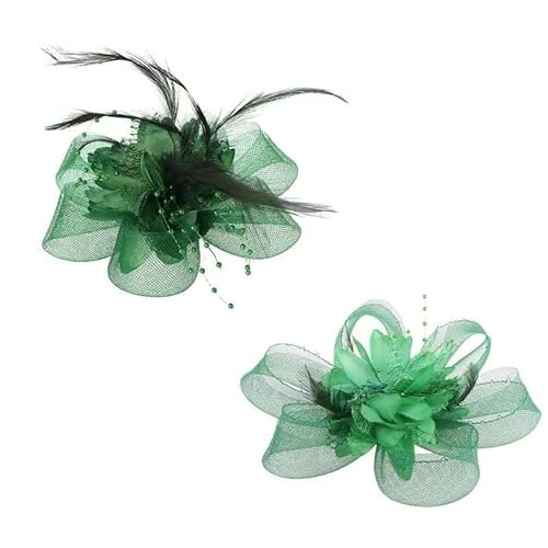 Frauen Blume Feder Perlen Mesh Corsage Haar Clips Braut Haarband Haar Zubehör(GN) von HUFFA