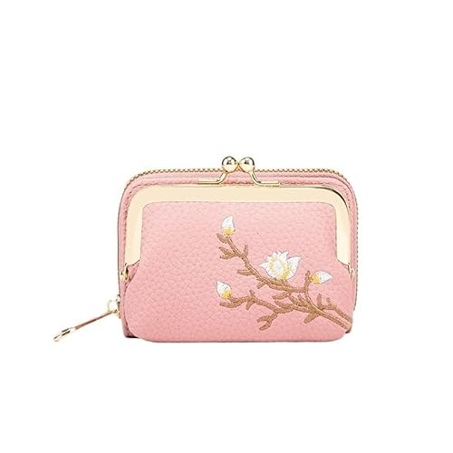 Frauen Floral Geldbörsen Kurze Haspe Geldbörsen Tragbare Abnehmbare Geld Tasche Große Kapazität Pu-Leder Visitenkartenhalter (Color : pink) von HUFFA