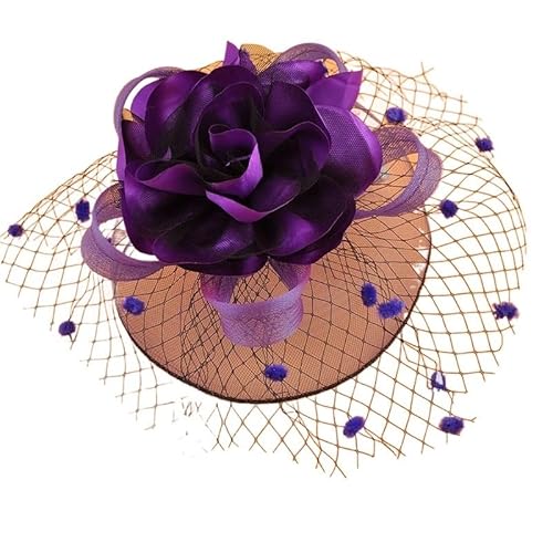 Frauen Hochzeit Abend Party Mesh Stirnband Blume Hut Caps Feder Damen Hut(C-Purple) von HUFFA