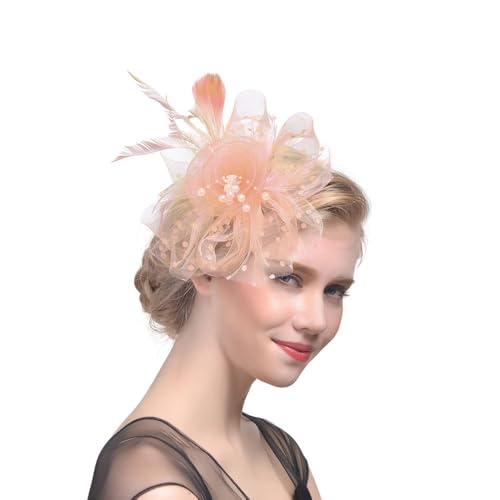 Frauen Hut Haar Clips Blume Feder Mesh Garn Cocktail Party Hochzeit Haar Zubehör Headwewar for Mädchen(A) von HUFFA